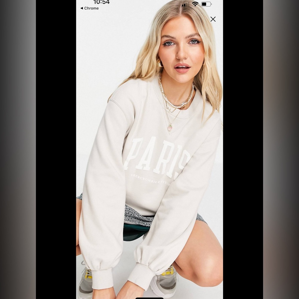 NWT Abercrombie & Fitch Crew Neck Sweater Paris Size Medium Color Stone